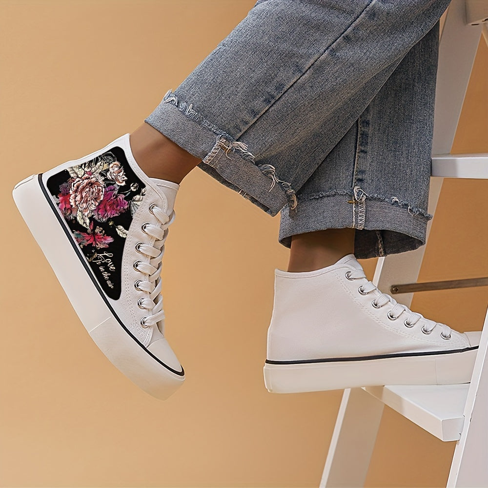 Women's High Top Canvas Walking Shoes Floral Pattern Lace Up