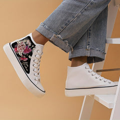 Women's High Top Canvas Walking Shoes Floral Pattern Lace Up