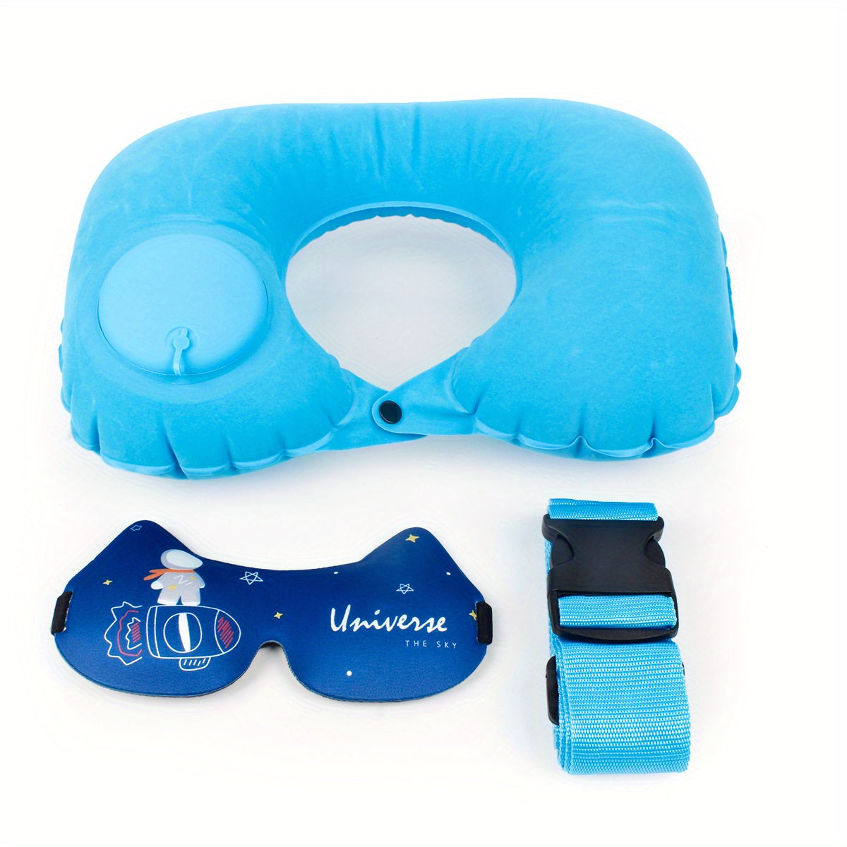 3pc Set Travel Accessory: Luggage Strap, Eye Mask, U-shaped Pillow