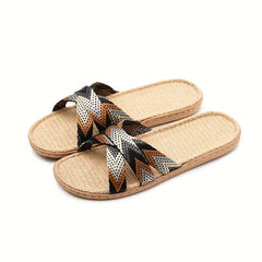 Women's Cross Strap Linen Slide Sandals