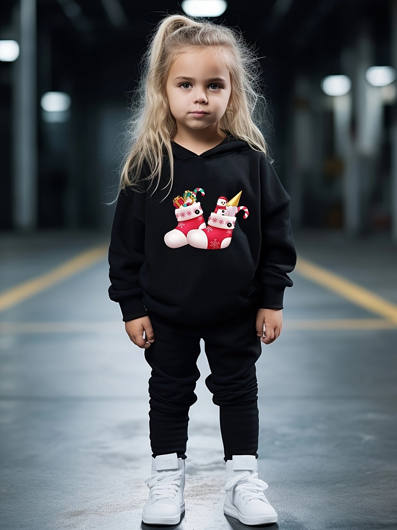 OERYUI Christmas Socks Print Girls Hoodies Jogger Pants Set For Sports