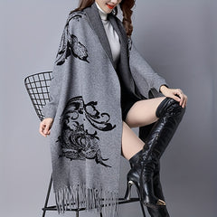 Vintage Jacquard Shawl Large Blanket Cardigan with Tassel Cape