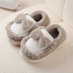 Bowknot Decor Platform Slippers Warm Indoor Shoes