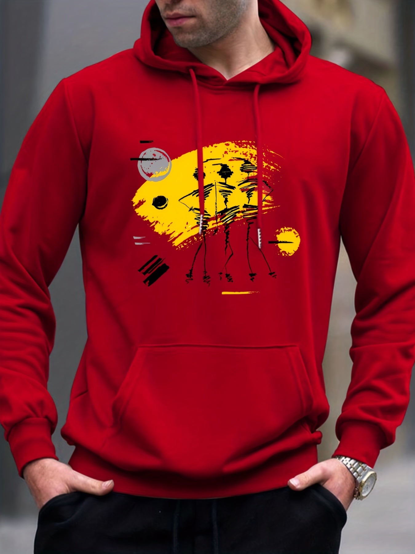 Doodle Print Hoodie for Men - Men's Casual Graphic Pullover Hooded Sweatshirt