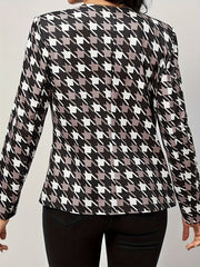 Houndstooth Print Long Sleeve Open Front Blazer