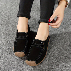 Women's Comfy Lace Up Soft Sole Micro Suede Flat Shoes
