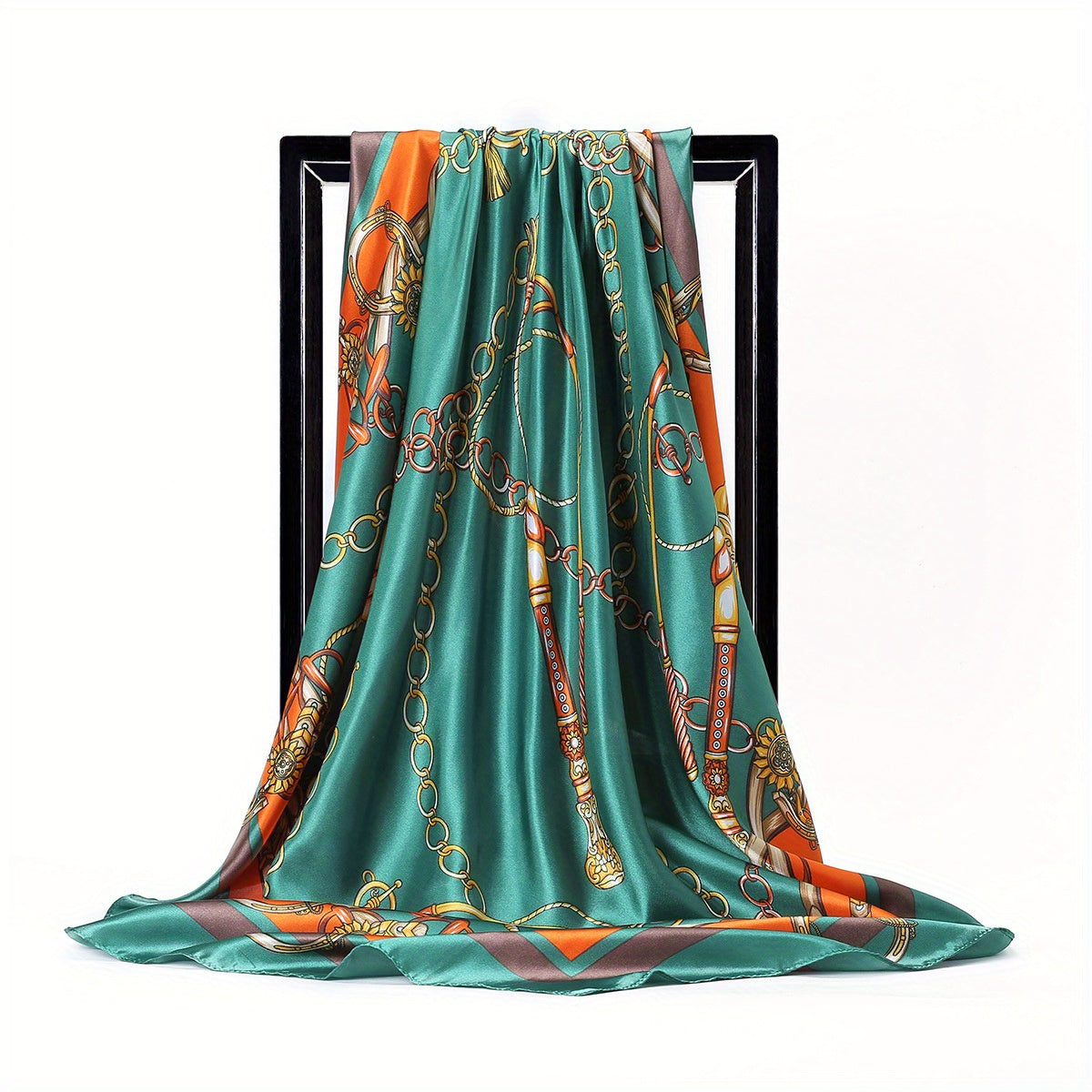 Vintage Chain Printed Square Silk Scarf Large Shawl Wrap 91X91