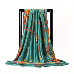 Vintage Chain Printed Square Silk Scarf Large Shawl Wrap 91X91