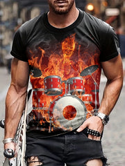 Flame Pattern Print Men's Short Sleeve T Shirt Graphic Tee