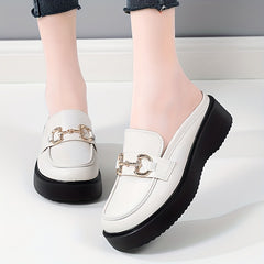 Women's Metal Decor Loafers Slip On Shoes