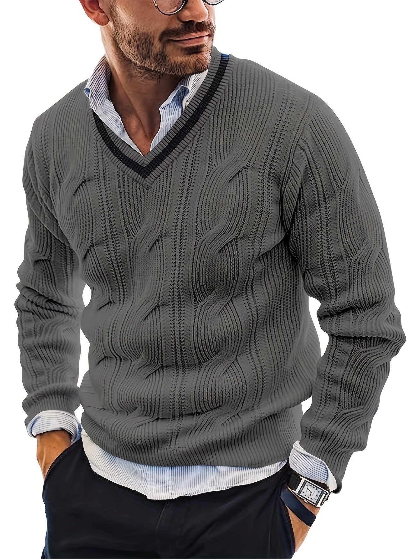 Vintage V Neck Pullover Sweater for Men