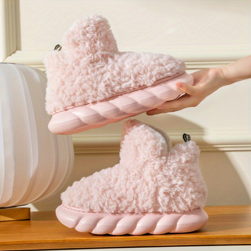Women's Fuzzy Slippers High Round Toe Non slip Fluffy Warm Shoes