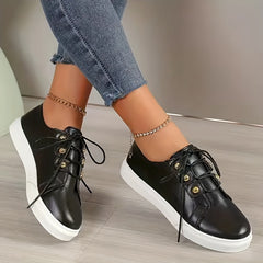 Lace-up Skate Sneakers Platform PU Leather Flat Shoes