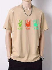 Peace Love Art Print Men's Cotton Graphic Crew Neck T-shirt