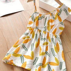 Girls Leaves Graphic Ruffled Cami Dress Sundress For Party Beach