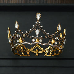 Baroque Round Rhinestone Crown Hairband Headband for Party Wedding