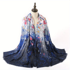 Gradient Causal Scarf Tie Dye Print Shawl Frayed Edge