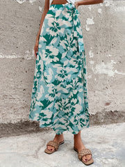Floral Print Bow Split Skirt Boho Maxi Skirt