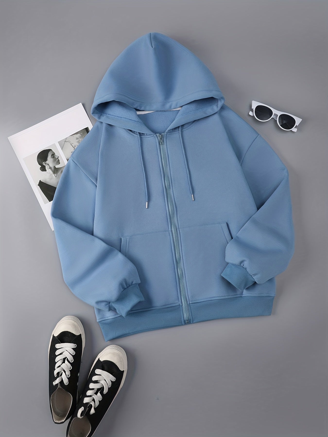 Drawstring Hoodie Zip Up Sweatshirt