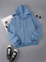 Drawstring Hoodie Zip Up Sweatshirt