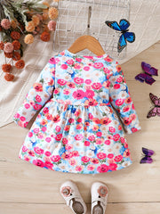 Baby Girls Flower Print Long Sleeve Dress
