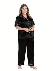 Pajamas Set Women's Plus Contrast Binding Shirt