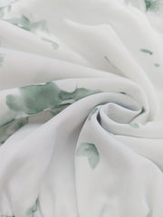 Floral Print Lantern Sleeve Waist Ruffle Trim Pleated Dress