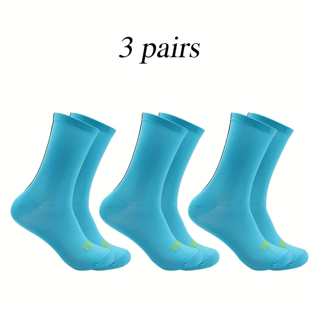 3 Pairs Men's Mid Crew Sport Socks Nylon Blend Breathable Sweat-absorbing Socks