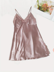 Plus Satin Lace Trim Cami Dress & Robe Set