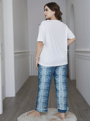 Colorblock Short Sleeve Tee & Tie Dye Print Pajama Set