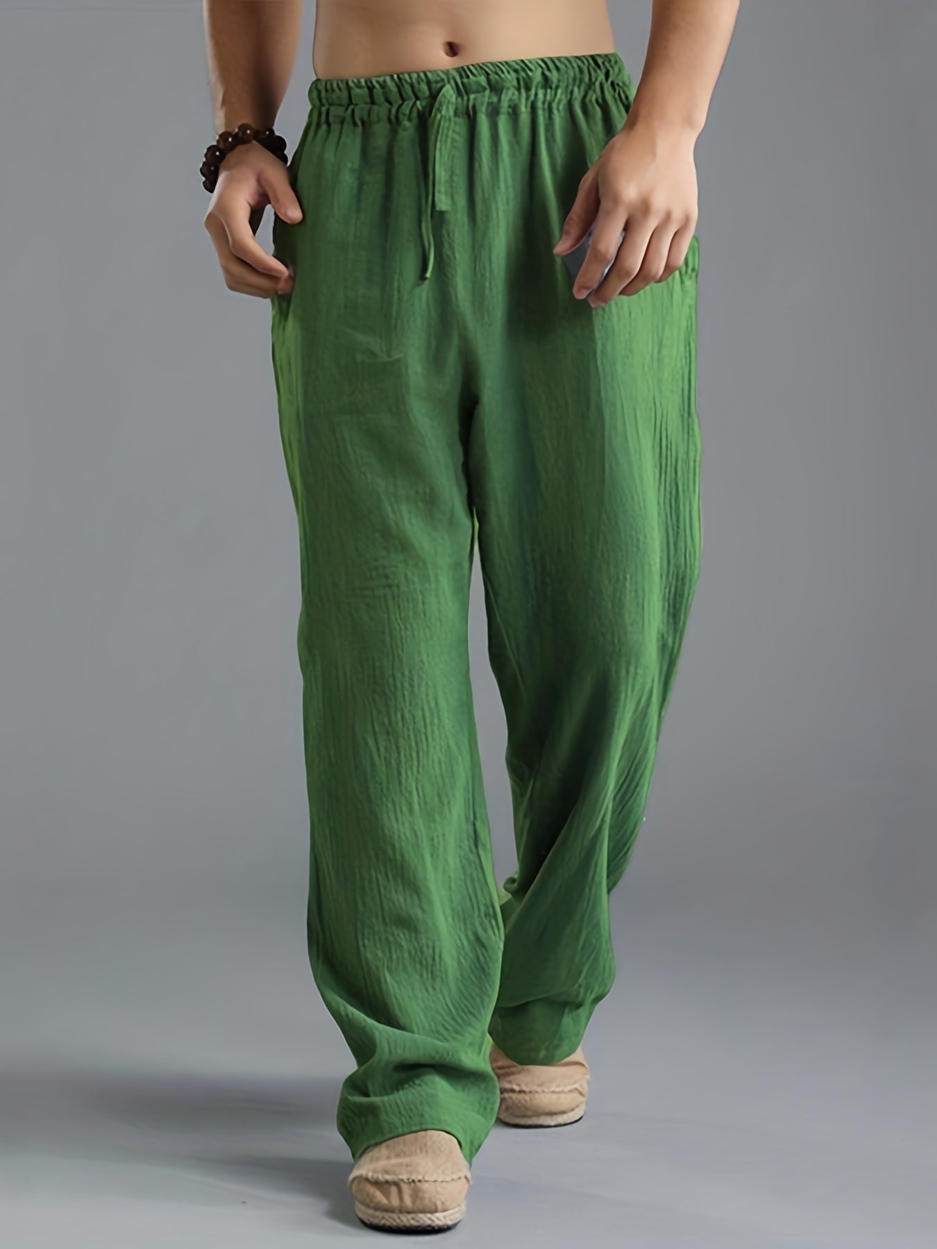 Loose Fit Linen Joggers Men's Casual Solid Sweatpants
