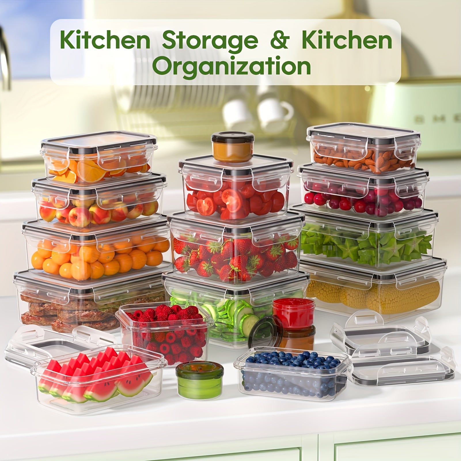 24pcs Refrigerator Sealed Freshkeeping Boxes Food Jar Storage Box