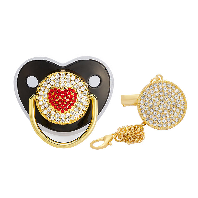 Baby Peach Heart Silicone Pacifier Set with Anti-loss Chain