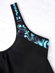 Floral Print Tankini Set Women's Scoop Neck Cami Top & Shorts Swimsuit