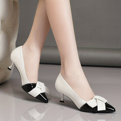 Bowknot Kitten Heels Pumps Pointed Toe Block Shoes