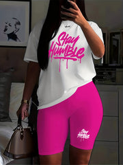 Graffiti Print Tee & Shorts 2 Piece Set