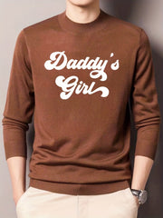 Daddy's Girl Print Knitted Sweater Men's Warm Crew Neck Pullover