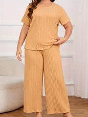 Pajama Set Women's Plus Solid Textured Short Sleeve