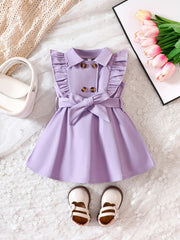 Baby Girls Casual Button Front Ruffle Trim Dress