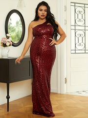 Glitter Sequin One Shoulder Maxi Prom Dress