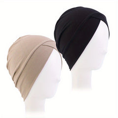 2pcs Soft Cotton Hijab Cap Turban Elastic Head Wrap Chemo Hats For Women