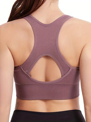 Zip Front Cut Out Back Sports Bra