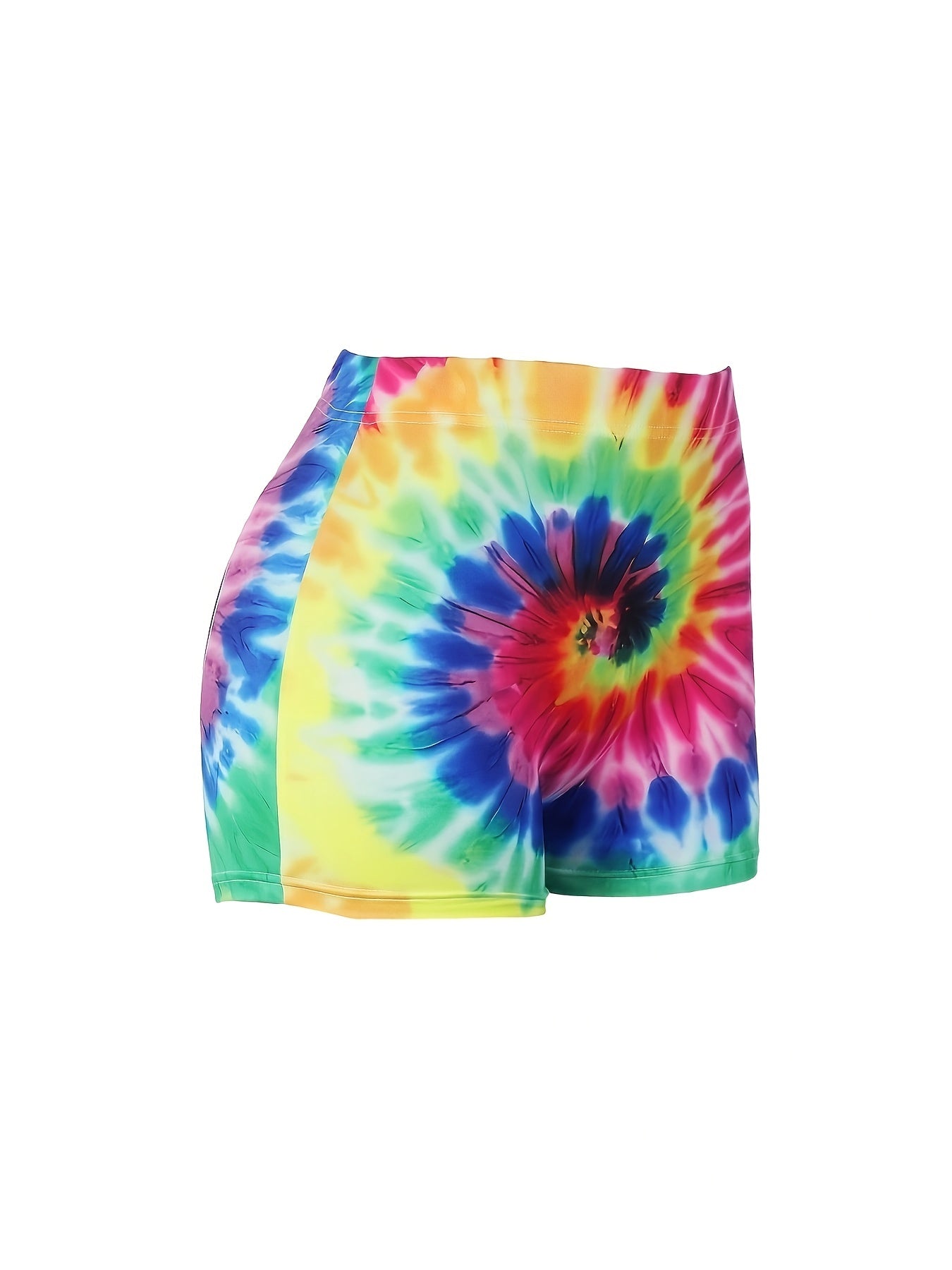 Cartoon Figure & Letter Print Tie Dye Medium Stretch Skinny Shorts