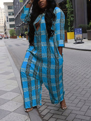 Grid Print Polo Neck Baggy Romper