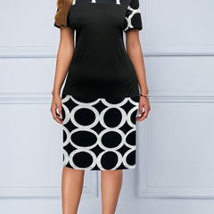 Colorblock Circle Print Short Sleeve Dress