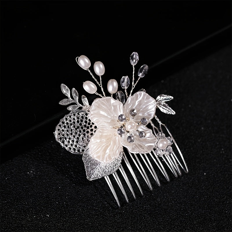 Flower Rhinestone Faux Pearl Hair Comb Hairpin Party Favor Decorations