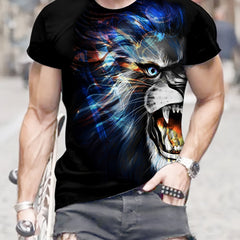 Lion 3d Pattern Print Men's Short Sleeve Comfy T-shirt Graphic Tee