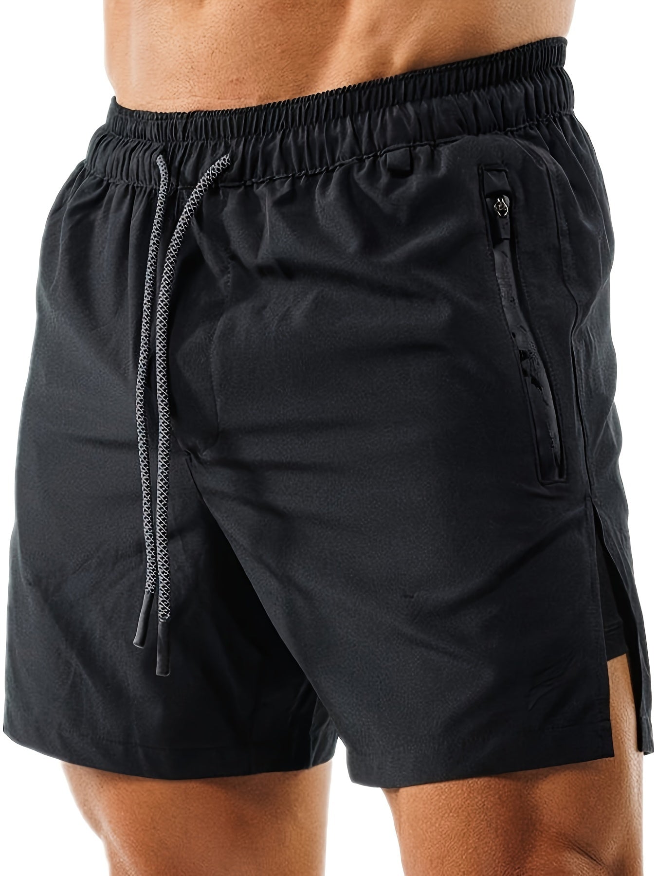 Men's Double Layer Sports Shorts with Zipper Pocket for Gym Workout