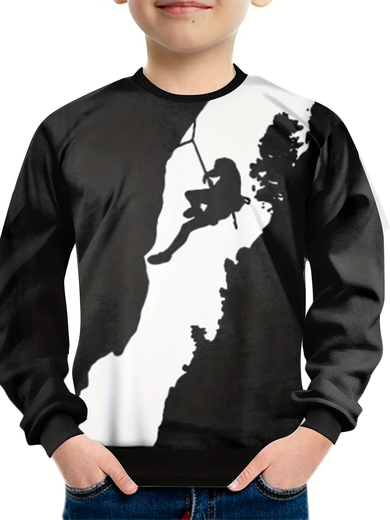 Boys Climbing 3D Print Sweatshirt Long Sleeve Pullover Top