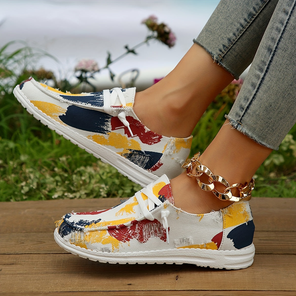 Women's Ripped Canvas Shoes Lace Up Low Top Sneakers
